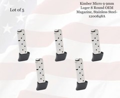 LOT of (5) Kimber Micro 9 9mm Luger 8rd OEM Magazine, Stainless Steel – 1200848A