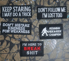Humor Tactical Morale Patch Set (5) Black White Red Embroidered 1.5″x4″ / 2″x3″
