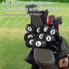 11 Pack Leather Golf Club Head Covers Both Sides Magnetic Closure for