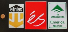 ES Etnies Emerica skateboard Vintage 2002 3 sticker set Flawless New Old Stock