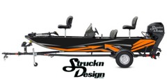 Boat Wrap Black Orange Vinyl Graphic Decal Kit Fish Fishing Abstract Arrow Lines