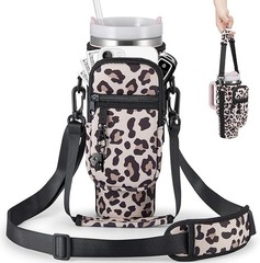 Water Bottle Carrier 30 40 oz for Stanley Tumbler with Phone Pocket Leopard Prin