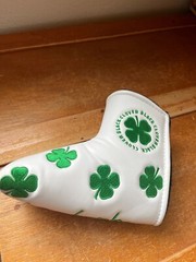 Black Clover Faux White Leather w Green Embroidered Shamrocks LIVE LUCKY Iron