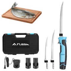 Cordless Electric Fillet Knife 2PC Batteries 8″ 10″ Stainless Steel Blade w/Case