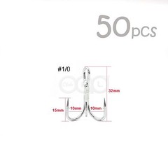 50pcs Fishing 3x Strong Treble Nickel Hook Size from 1/0 2/0 3/0 5/0 7/0 NEW @US