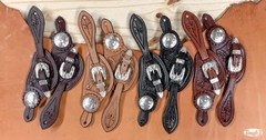 Western Leather Spur Straps – Silver Accents – Floral Tooling – 4 Color Choices