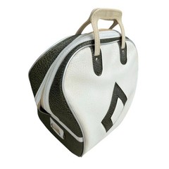 Vintage 70’s Bowling Bag Green And White Faux Leather Diamond Design