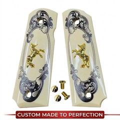 Luxury 1911 Pistol Grips SK Customs White Poly Pearl Gold Horse Medallion