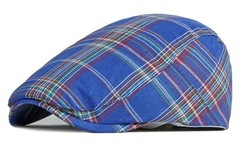 Plaid Newsboy Hats Retro Flat Cap Gatsby Cabbie Driving Hat for One Size Blue