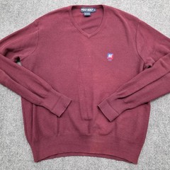 Vtg Newport Country Club Polo Golf Ralph Lauren V-Neck Sweater Red Cotton L