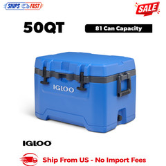 Igloo 50 QT Overland Ice Chest Cooler, Hard Sided Camping Cooler, Blue