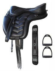 16″ English Horse Polo Synthetic Treeless Saddle Stirrups 80202BK