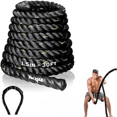 Yes4All 30′ Battle Rope, 1.5″ Thick for Home Gym Cross-Training, No Cover, Black