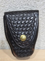Vintage TEX SHOEMAKER & SONS 204 Police Basket Leather Belt CUFF CASE Dark Brown