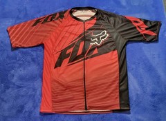 Fox Racing Cycling Jersey Mens L Red Black Full Zip MTB Bike Shirt Short Sleeve