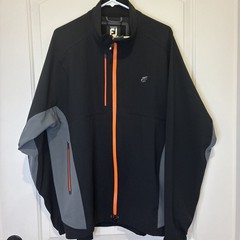 FootJoy DryJoys Golf Jacket Mens Black Orange Full Zip Weather Resistant L