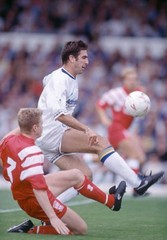Eric Cantona of Leeds United is tackld by David Burrows of Liverpo- Old Photo