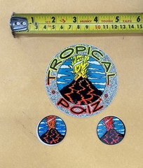 80’s Vintage Tropical Poiz Surfing Volcano Round Stickers