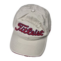 Titleist Golf Hat Cap Khaki Beige Red Embroidered Pro V1 Adjustable Clean