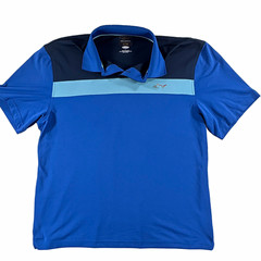 Greg Norman PlayDry Men’s L Blue Colorblock Short Sleeve Golf Polo Logo 105