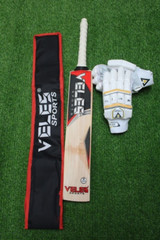 VELES STRONGER, ENGLISH WILLOW CUSTOM MADE CRICKET BAT & VELES BATTING GLOVES