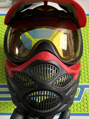 DYE I3 PRO INVISION PAINTBALL MASK – RED / BLACK + YELLOW LENS – VINTAGE OG