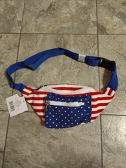 Patriotic Stars & Stripes Waist Fanny Pack Canvas 2 Pockets Zip Adjustable Strap