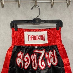 Muay Thai Boxing Shorts M Blk Red MMA Kickboxing Iconic Training Trunk Thailand
