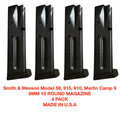 Smith & Wesson Model 59, 915, 910, Marlin Camp 9 9mm 10 Round Magazine 4 PACK
