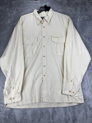 Simms Mens XL Button Up Fishing Shirt Tan Cotton Polyester Long Sleeve