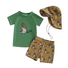 Baby Boy Swimsuit Set Toddler Rash Guard Swimwear 0-6 Months Green Mallard Duck