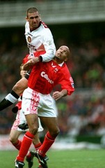 Eric Cantona of Manchester United and Curtis Fleming of Middlesbro- Old Photo