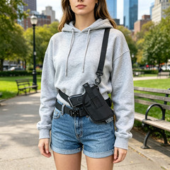 Sling Shoulder Holster Fit Gun and Laser or Light Attachment Horizontal Vertical