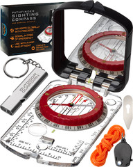 Pathfinder Mirror Sighting Compass w/Global Needle, Declination, Whistle, & LED