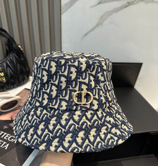 New Fashion Logo Denim Canvas Bucket Hat Cap Navy Blue