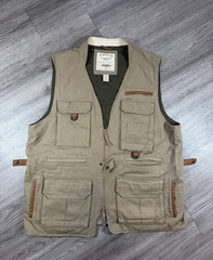 Orvis Zambezi Twill Fishing Vest Men’s XL Beige Cotton Zip Pockets