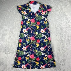 Gottz Womens Tropical Floral Golf Tennis Dress Navy Blue Flutter Sleeve Small