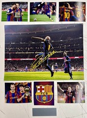 ANDRES INIESTA Signed Photo 8×12 Barcelona Collage FRAMED COA