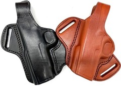 Clearance! LEFT HAND Brown Black Leather Thumb Break Belt Holster – CHOOSE