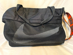 Nike Black/Orange Medium Duffle Gym Bag, Logo Strap, Zip, Adjustable Strap