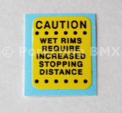 Early Schwinn BMX «Wet Rims» warning decal (Taiwan made bikes)