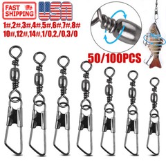 50/100PCS Fishing Barrel Swivel with Interlock Snap Fishing Swivel Size 14#-3/0