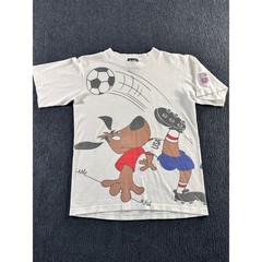 Vintage 1990s World Cup USA 94 Striker Mascot T-Shirt XS White Football Cartoon