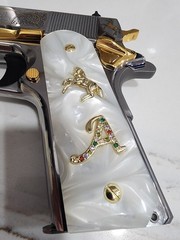 1911 HORSE » A * Cz STONES Colt Grips Pearl Grips Gold Plated 45 acp 38 Super