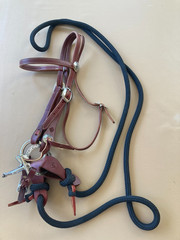 Chris Cox Harness Leather bridle set w/ CC snaffle bit & black sport reins