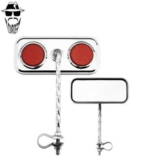 2x ORIGINAL LOWRIDER Rectangle Bike Mirror Single Square Twisted Red Reflectors.
