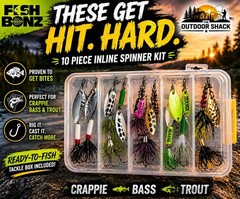 10 piece Inline Spinner Fishing Lure Kit w/ Tackle Box – Bass Trout Crappie Kit