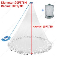 6/8/10/12/16FT Fishing Cast Net Bait Easy Throw Hand Cast Strong Nylon Mesh USA