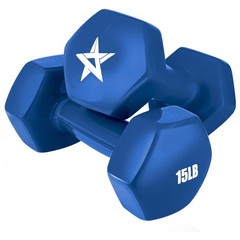 Yes4All 15 Pound Hex Dumbbells,1 Pair Vinyl Coated Cast Iron Hand Weights, Blue
