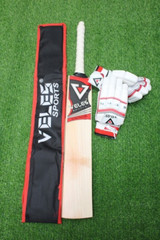 VELES STRONGER, ENGLISH WILLOW CUSTOM MADE CRICKET BAT & VELES BATTING GLOVES